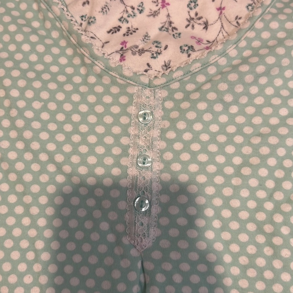 Sleep cute and comfy with this mint green and white polka dot night shirt dress - Picture 2 of 3